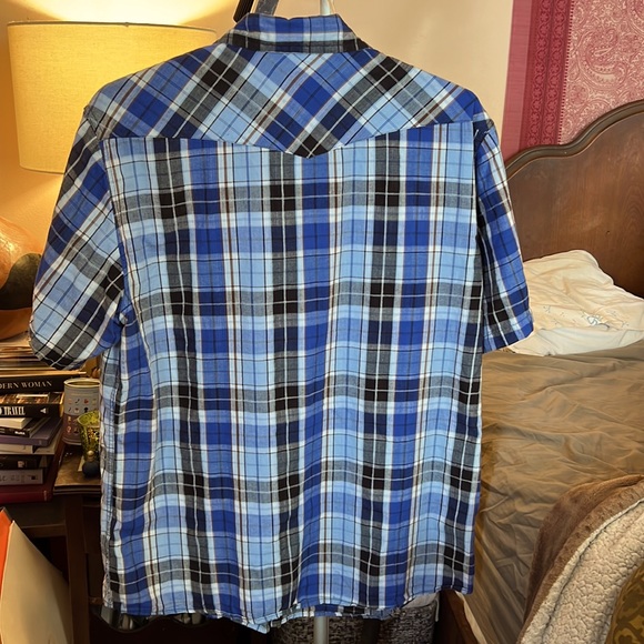 SALE!! DEAL!! Y2K Vintage Elixir Blue Plaid ﻿Button-Up Shirt - Picture 2 of 3